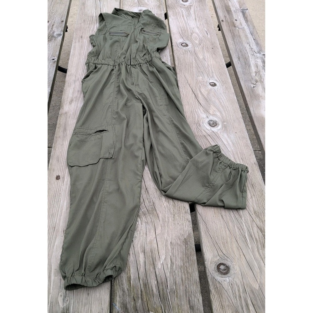 Thread Story Olive Green One Piece Sleeveless  lightweight Zip Jumpsuit Sz L EUC